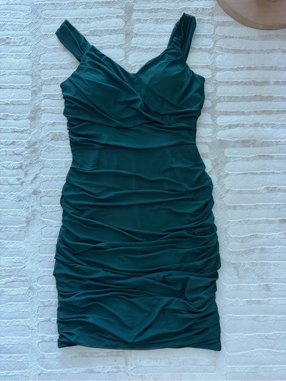 Express Teal Ruched V-Neck Midi Dress
